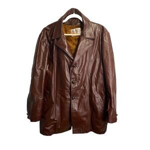 Vintage 1970s The‎ Leather Shop Leather Fur Lined Leather Jacket Biker Bomber 48